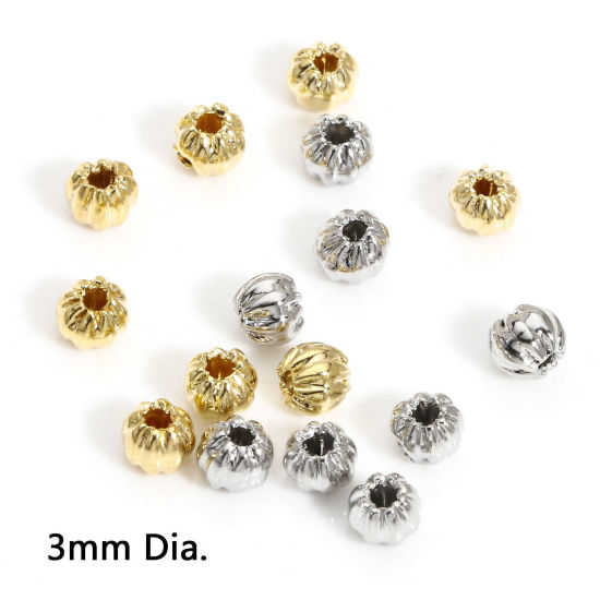 Picture of Brass Stylish Beads For DIY Jewelry Making Real Gold Plated Pumpkin Stripe