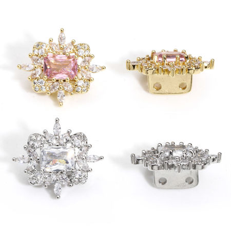 Brass Style Of Royal Court Character Beads For DIY Jewelry Making Real Gold Plated Rectangle Clear Rhinestone
