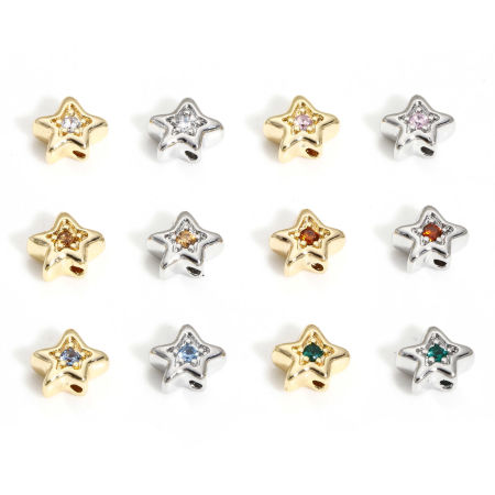 Brass Stylish Beads For DIY Jewelry Making Real Gold Plated Pentagram Star Multicolor Rhinestone
