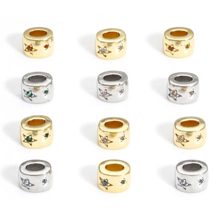 Picture of Brass Stylish Beads For DIY Jewelry Making Real Gold Plated Oval Pentagram Star Multicolor Rhinestone