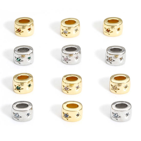 Immagine di 2 Pz Ottone Elegante Perline per la Creazione di Gioielli con Ciondoli Fai-da-te Vero Oro Placcato Ovale Stella a Cinque Punte Multicolore Strass