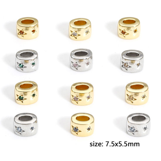 Immagine di 2 Pz Ottone Elegante Perline per la Creazione di Gioielli con Ciondoli Fai-da-te Vero Oro Placcato Ovale Stella a Cinque Punte Multicolore Strass
