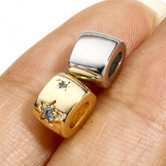 Immagine di 2 Pz Ottone Elegante Perline per la Creazione di Gioielli con Ciondoli Fai-da-te Vero Oro Placcato Ovale Stella a Cinque Punte Multicolore Strass