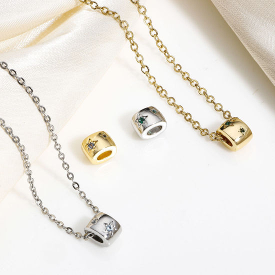 Immagine di 2 Pz Ottone Elegante Perline per la Creazione di Gioielli con Ciondoli Fai-da-te Vero Oro Placcato Ovale Stella a Cinque Punte Multicolore Strass