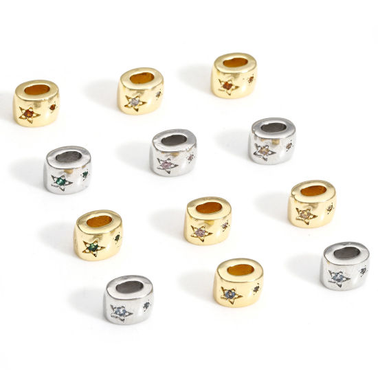 Immagine di 2 Pz Ottone Elegante Perline per la Creazione di Gioielli con Ciondoli Fai-da-te Vero Oro Placcato Ovale Stella a Cinque Punte Multicolore Strass