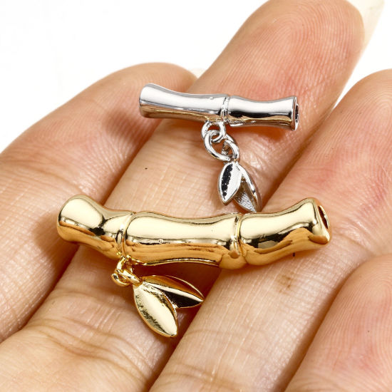 Imagen de 2 Unidades Latón Estilo Pastoral Cuentas para la Fabricación de Joyas con Dijes de Bricolaje Oro Real Chapado De forma Bambú Hoja de Bambú