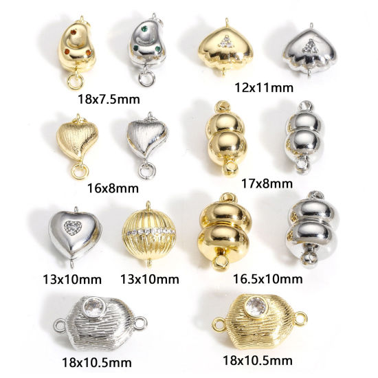 Picture of Brass Magnetic Clasps Hexagon Real Gold Plated Can Open Clear Rhinestone