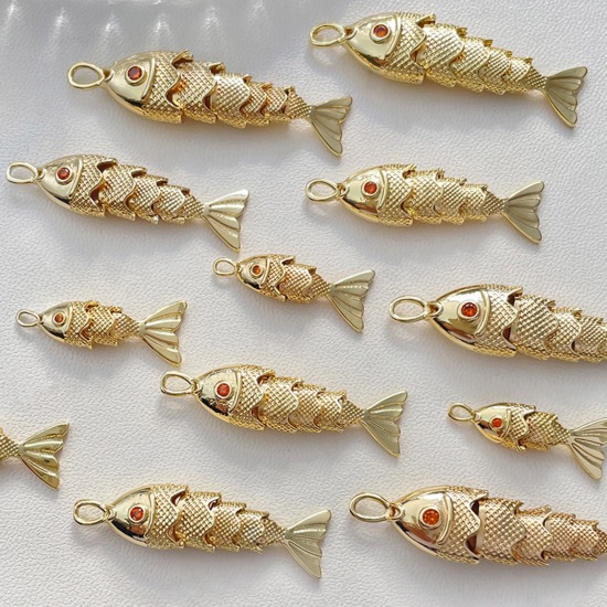 Picture of Brass Ocean Jewelry Pendants Real Gold Plated Fish Animal 3D Red Cubic Zirconia