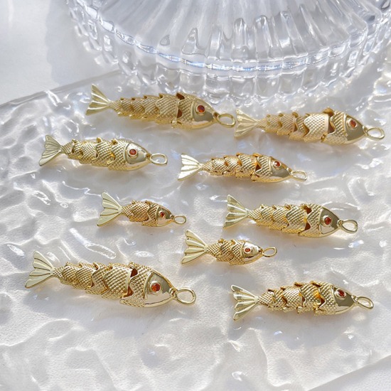 Picture of Brass Ocean Jewelry Pendants Real Gold Plated Fish Animal 3D Red Cubic Zirconia