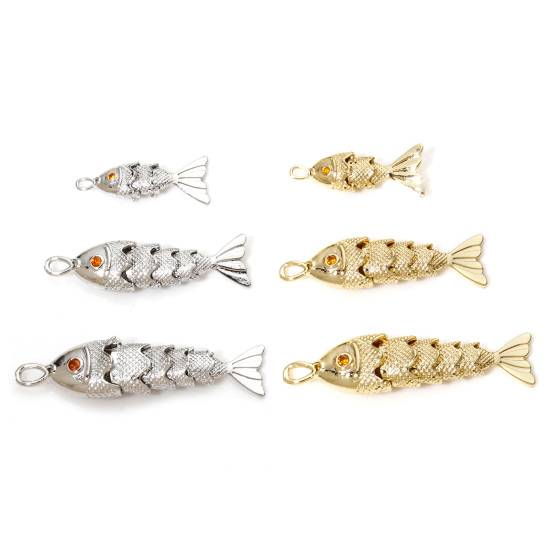 Picture of Brass Ocean Jewelry Pendants Real Gold Plated Fish Animal 3D Red Cubic Zirconia