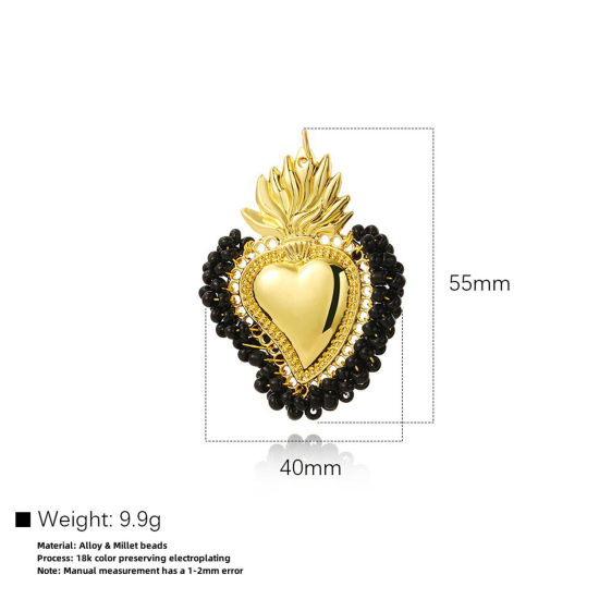 Picture of Zinc Based Alloy Religious Pendants Gold Plated Multicolor Ex Voto Heart Beaded 5.5cm x 4cm