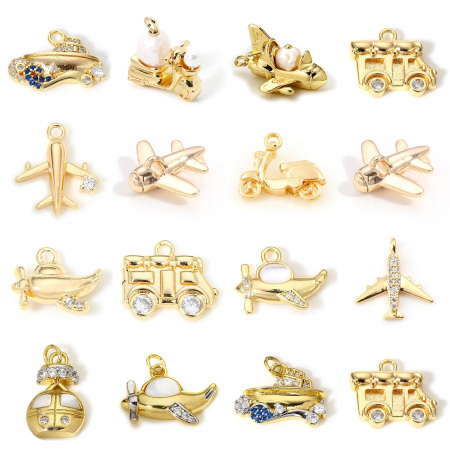 Brass Transport Charms 18K Real Gold Plated