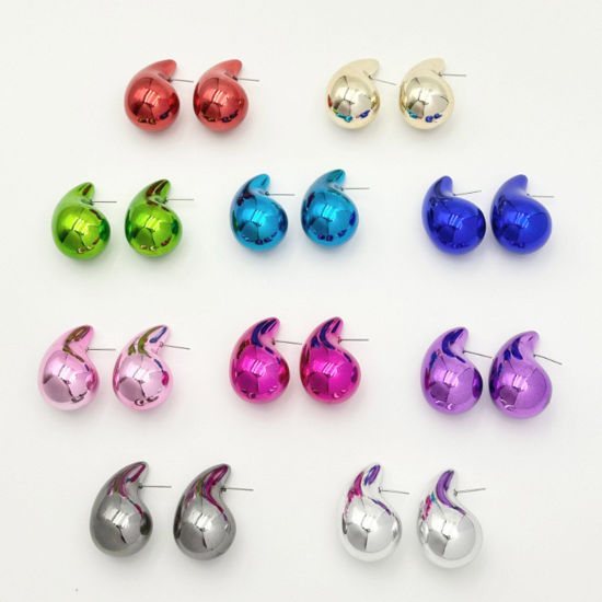 Picture of CCB Plastic Ins Style Ear Post Teardrop Chubby Stud Earrings Cashew Drop