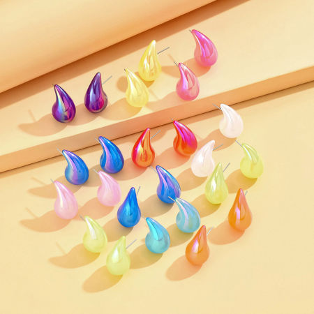 Acrylic Stylish Ear Post Teardrop Chubby Stud Earrings Multicolor Cashew Drop Colorful