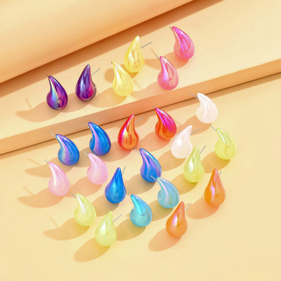 Image de 1 Paire Boucles d'Oreilles Puces Élégant en Acrylique Multicolore Anacardier Goutte d'Eau Coloré