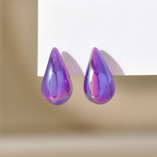 Image de 1 Paire Boucles d'Oreilles Puces Élégant en Acrylique Multicolore Anacardier Goutte d'Eau Coloré