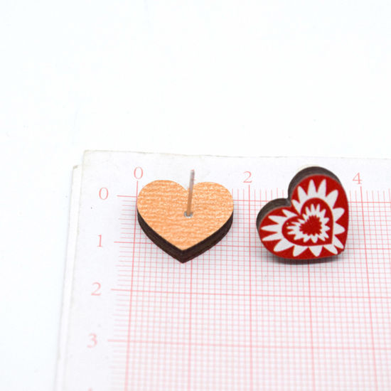 Bild von 1 Paar Holz Valentinstag Ohrring Ohrstecker Bunt Herz Amor