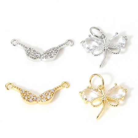 Image de 1 Pièce Connecteurs Pendentifs Breloques Micro Pave en Laiton Plaqué Or Véritable à Zircone Cubique Clair