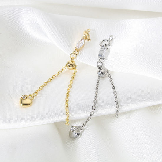 Picture of Brass Slider/Slide Extender Chain Heart Multicolor Clear Cubic Zirconia 6.5cm x                                                                                                                                                                               