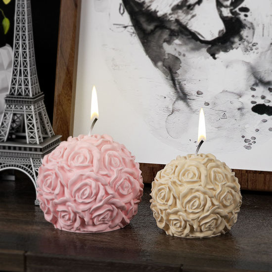 1 個 シリコーン バレンタインデー 樹脂モールド シリコン型 キャンドル・ソープ DIY ハンドメイド 手作り ボール ローズ 3D 白 の画像