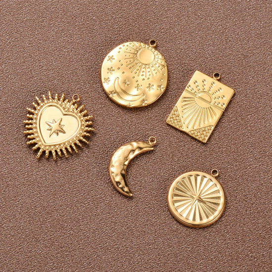 Изображение 1 ШТ 304 Нержавеющая Сталь галактика Подвески Солнце Позолоченный Луна