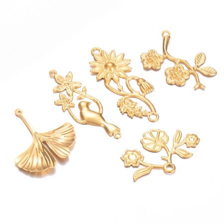 Picture of 304 Stainless Steel Pastoral Style Charms Gold Plated Leaf