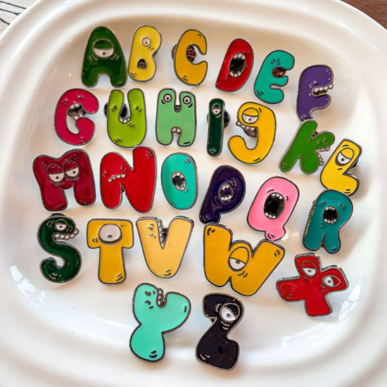 Immagine di 1 Pz Carino Spilla Mostro Occhi Lettere " A-Z " Multicolore Smalto