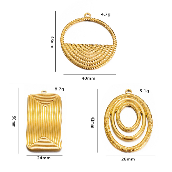 Picture of 304 Stainless Steel Geometric Pendants Gold Plated Rectangle Spiral