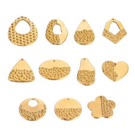 1 Pièce Breloques en 304 Acier Inoxydable Martelage Fleur Multicolore Gaufrage