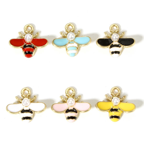 Image de 10 Pcs Breloques Insecte en Alliage de Zinc Doré Multicolore Abeille Émail 17mm x 16mm