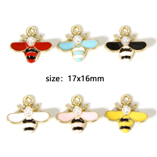 Image de 10 Pcs Breloques Insecte en Alliage de Zinc Doré Multicolore Abeille Émail 17mm x 16mm