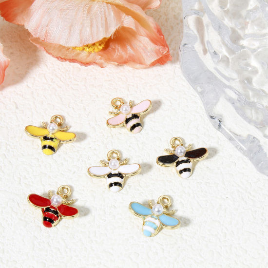 Image de 10 Pcs Breloques Insecte en Alliage de Zinc Doré Multicolore Abeille Émail 17mm x 16mm