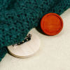 Picture of 304 Stainless Steel & Natural Wood Pin Brooches Round Silver Tone Cabochon Settings