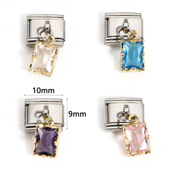 Immagine di 1 Pz 304 Acciaio Inossidabile Bracciale con Charm Italiano a Maglie, Creazione di Gioielli Fai-da-te Tono Argento Rettangolo Con Ciondolo 10mm x 9mm