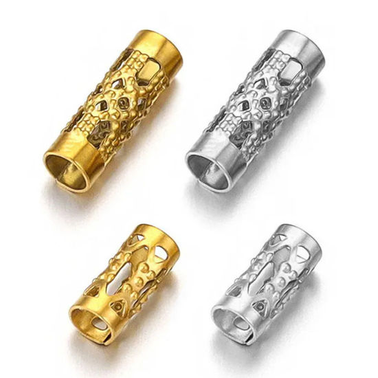 Picture of Eco-friendly 304 Stainless Steel Beads For DIY Charm Jewelry Making Tube Filigree