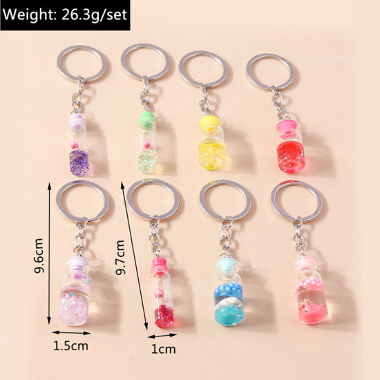 Picture of Resin Handmade Resin Jewelry Real Flower Keychain & Keyring Silver Tone Multicolor Drift Bottle Shaped Flower