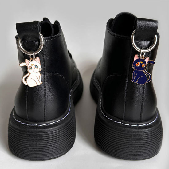 Изображение 1 ШТ Милый Пряжки для обуви для аксессуаров для украшения обуви своими руками Серебряный Тон Разноцветный Кошка Кольца и Цепи для Ключей С Эмалью