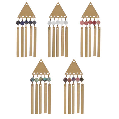 Eco-friendly Vacuum Plating 304 Stainless Steel & Stone Boho Chic Bohemia Charms 18K Gold Plated Triangle Tassel 46mm x 15mm