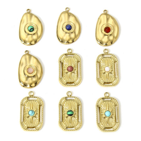 Picture of 304 Stainless Steel & Stone Galaxy Charms Gold Plated Multicolor Rectangle Star Hollow