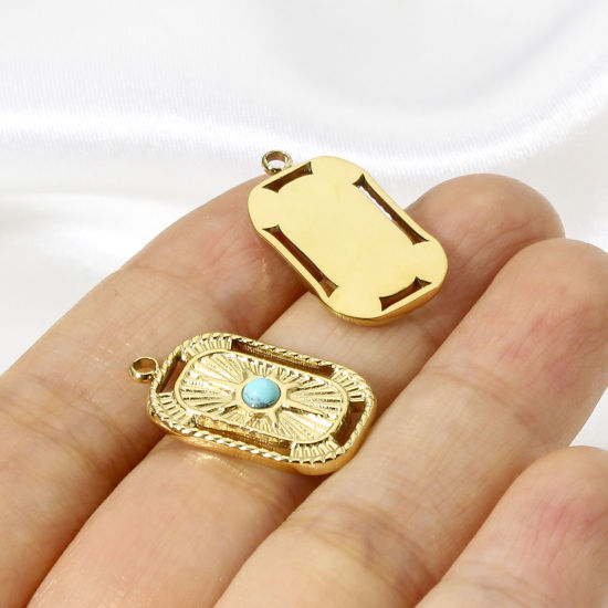 Immagine di 1 Pz 304 Acciaio Inossidabile & Pietra Galassia Charms Rettangolo Oro Placcato Multicolore Stella Filigrana