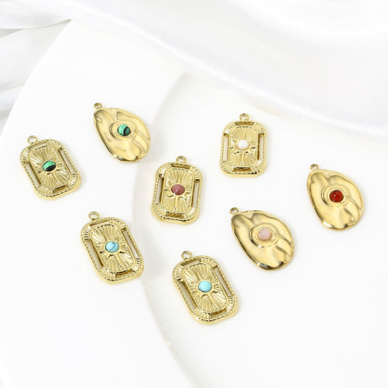 Immagine di 1 Pz 304 Acciaio Inossidabile & Pietra Galassia Charms Rettangolo Oro Placcato Multicolore Stella Filigrana