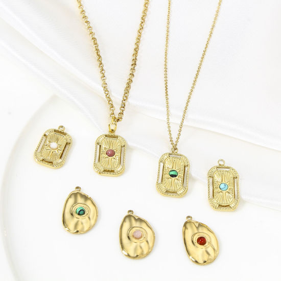 Immagine di 1 Pz 304 Acciaio Inossidabile & Pietra Galassia Charms Rettangolo Oro Placcato Multicolore Stella Filigrana