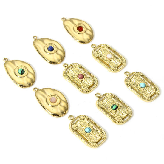 Immagine di 1 Pz 304 Acciaio Inossidabile & Pietra Galassia Charms Rettangolo Oro Placcato Multicolore Stella Filigrana