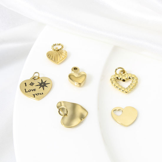 Immagine di 1 Pz 304 Acciaio Inossidabile San Valentino Charms Cuore Oro Placcato