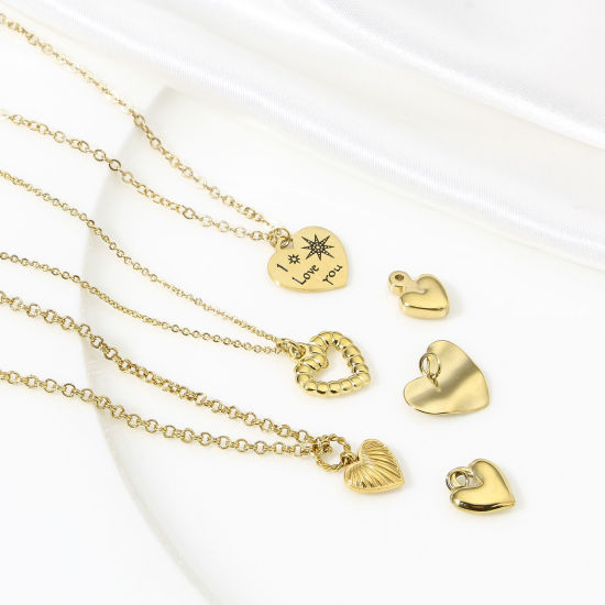 Immagine di 1 Pz 304 Acciaio Inossidabile San Valentino Charms Cuore Oro Placcato