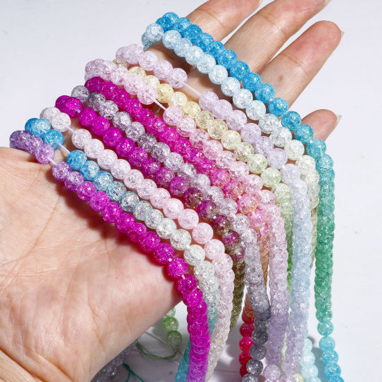 Bild von 1 Strang Kristall ( Synthetisch ) Perlen für die Herstellung von DIY-Charme-Schmuck Rund Mixefarbe Crackle ca. 6mm D.
