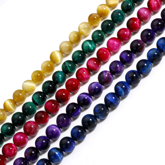 Bild von 1 Strang (Klasse A) Tigerauge ( Natur/Gefärbt ) Perlen für die Herstellung von DIY-Charme-Schmuck Rund ca. 8mm D.