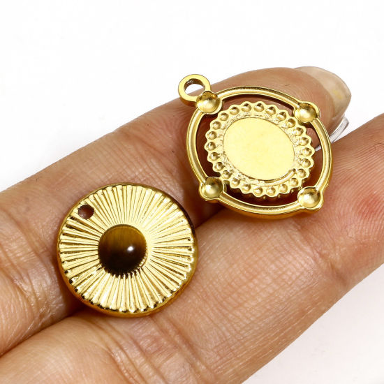 Изображение 1 ШТ Титановая сталь и тигровый глаз Ретро Подвески 18K настоящее золото с покрытием Подсолнечник