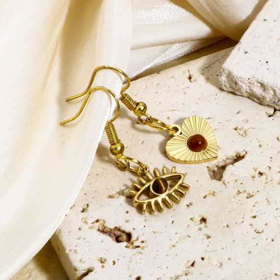 Изображение 1 ШТ Титановая сталь и тигровый глаз Ретро Подвески 18K настоящее золото с покрытием Подсолнечник