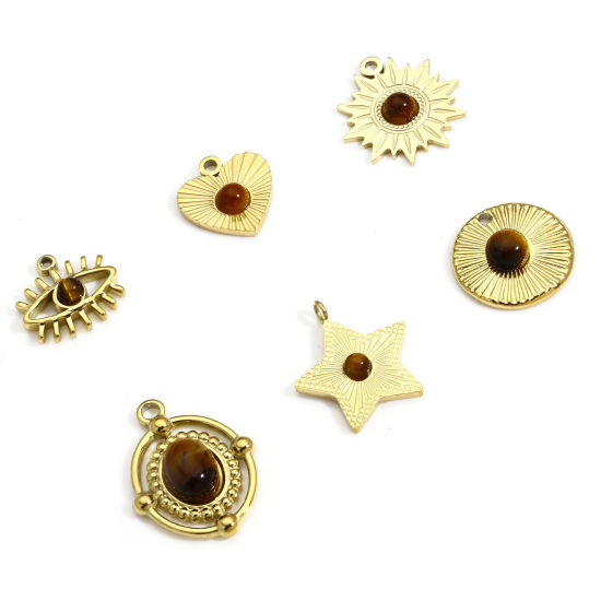 Изображение 1 ШТ Титановая сталь и тигровый глаз Ретро Подвески 18K настоящее золото с покрытием Подсолнечник